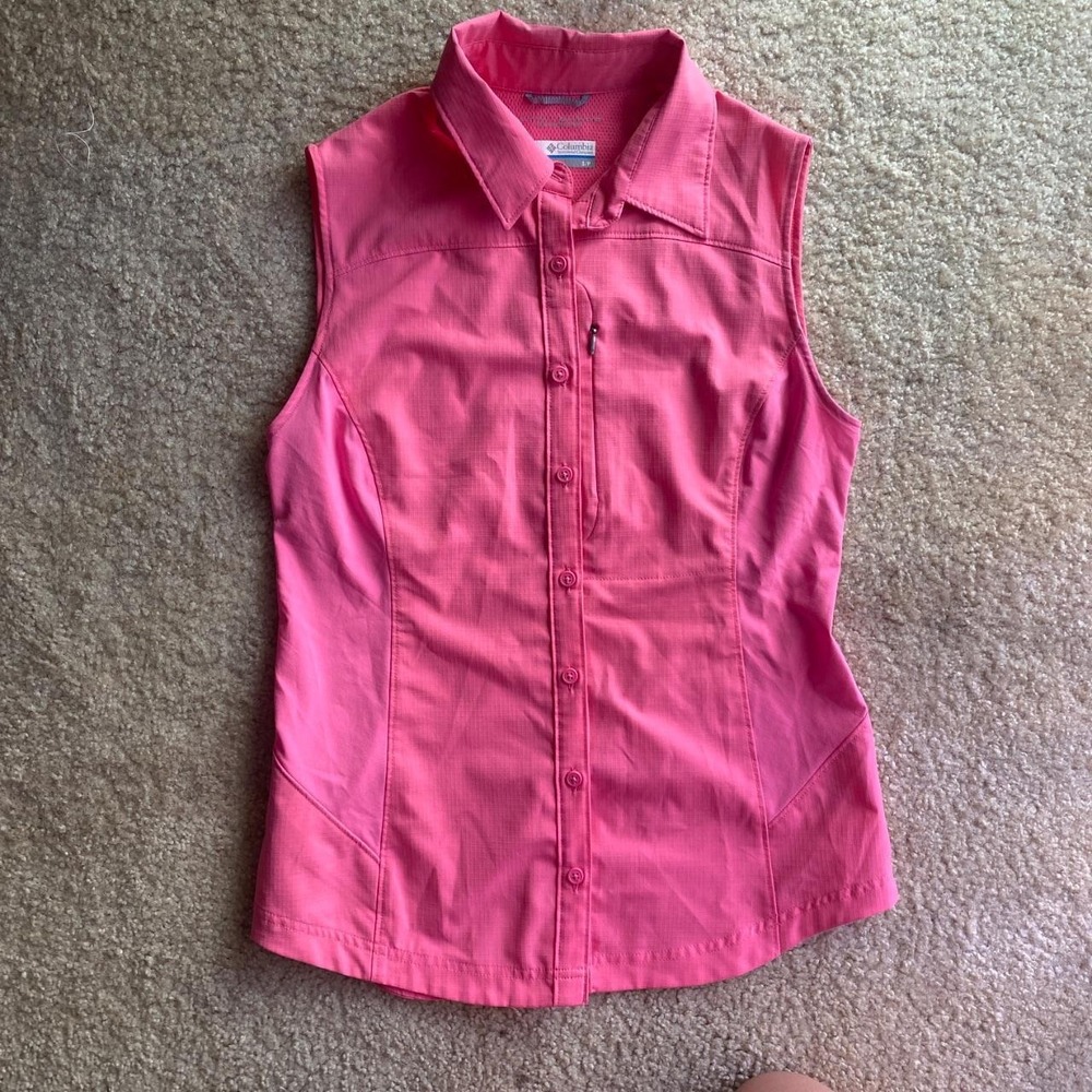 Columbia Womens Button Down Pink Sleeveless Shirt Sportswear Omni shade Size S